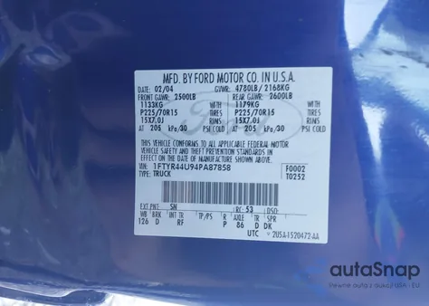 2004 Ford Ranger Edge/Tremor/Xlt z USA, uszkodzony, nr VIN 1FTYR44U94PA87858